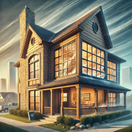 Una casa en Houston con ventanas robustas, preparada para el clima extremo, enfatizando la importancia de la reparación de ventanas