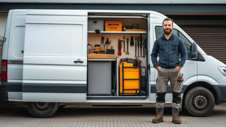 A friendly, uniformed technician from Windows And Doors Repair LLC stands by a service van, ready to provide expert window screen repair in Texas.
