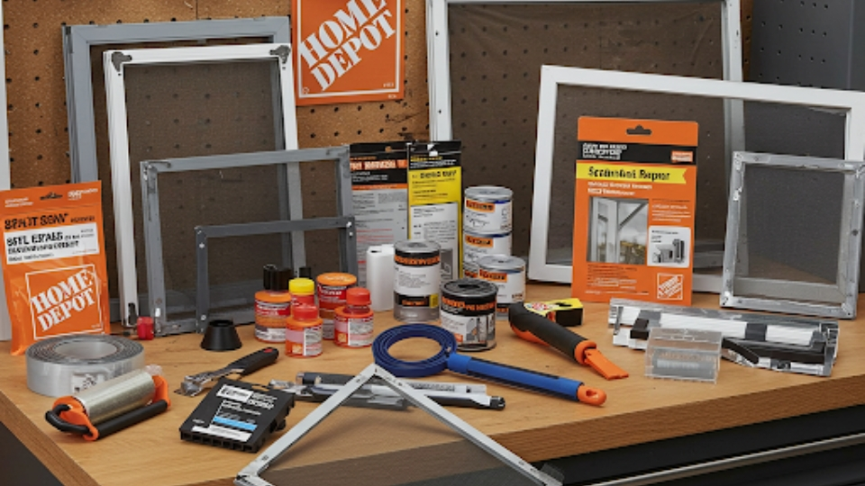 Window screen repair tools and materials at Home Depot