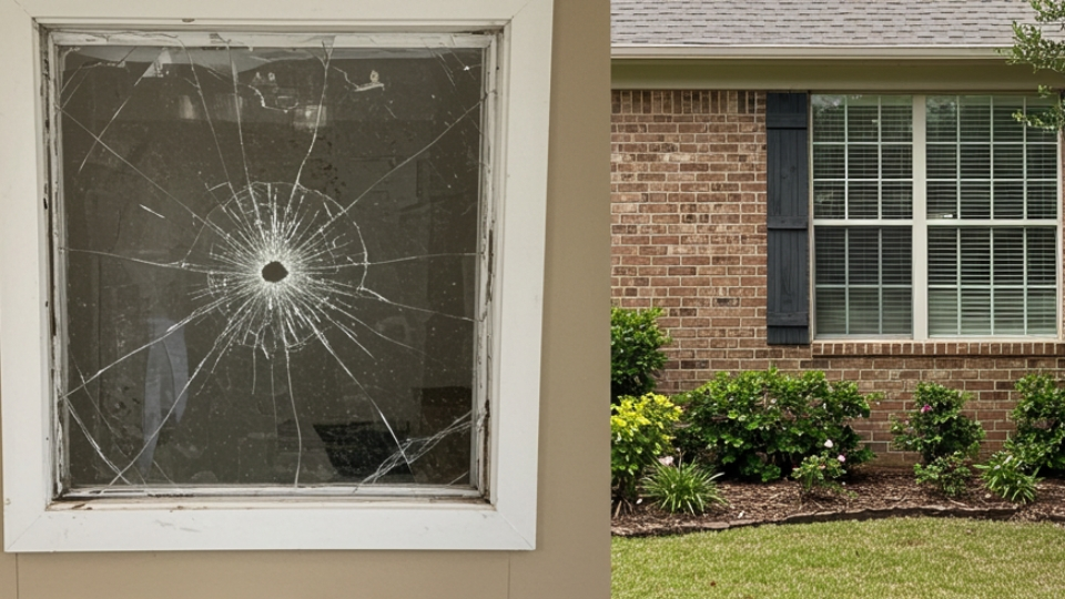 Before-and-after comparison of DIY and professional window glass replacement in Houston
