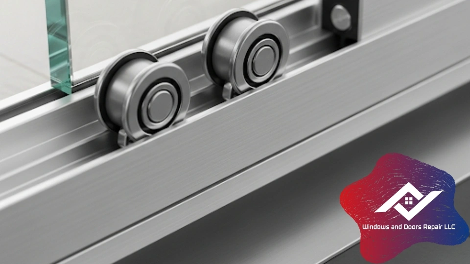 A close-up of a perfectly clean and aligned sliding glass door track after professional repair.