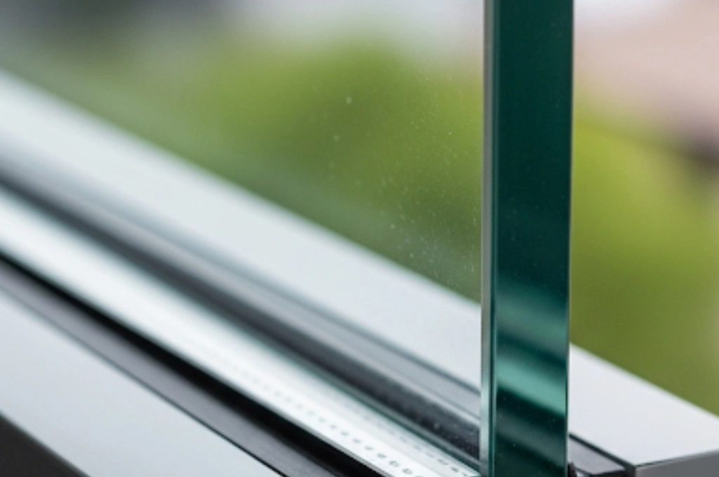 A close-up shot showing the clean, invisible edge of a professionally repaired window seal on a modern South Austin home.