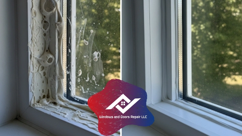 A comparison image showing a professional window seal repair austin next to a failed DIY window sealing kit application.