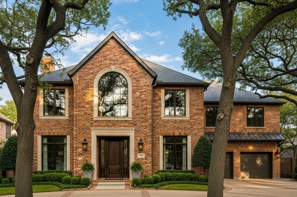A large, elegant window on a North Dallas home, crystal clear after a professional window seal repair service.