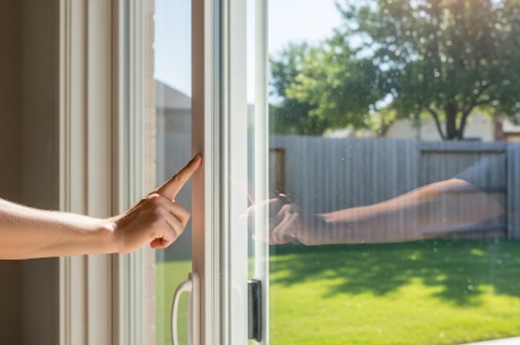 A perfectly functioning sliding patio door in a Benbrook home after our expert roller and track repair service.