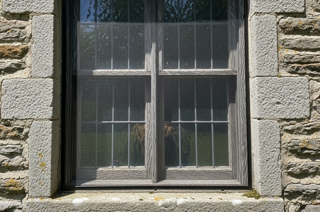 A professional window screen replacement on a classic Alamo Heights home in San Antonio.