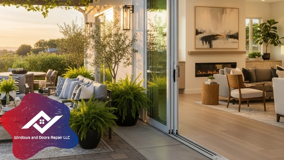 A restored sliding glass patio door in a Dallas home, perfect for enjoying the Texas weather.