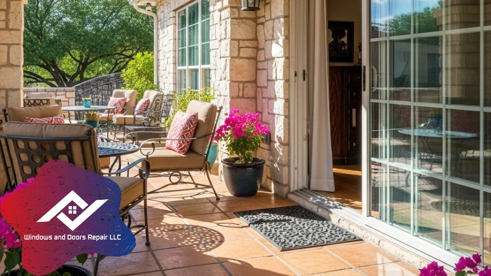 A restored sliding glass patio door in a San Antonio home, ready for indoor-outdoor living.
