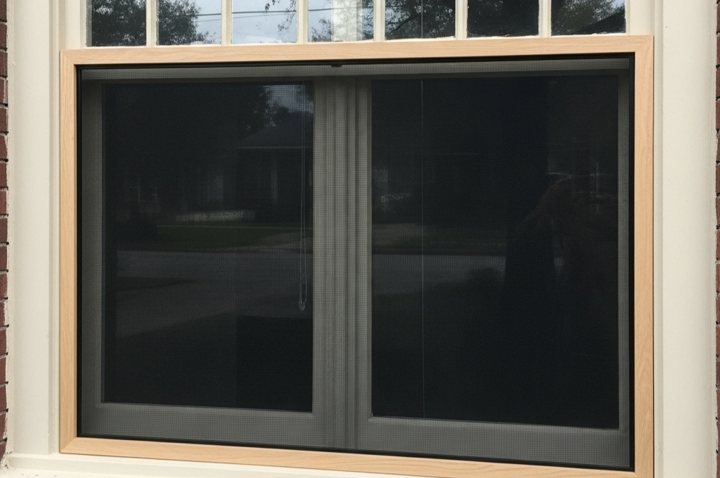 A sharp photo of a beautifully restored screen on a classic bungalow-style window, typical of The Heights.