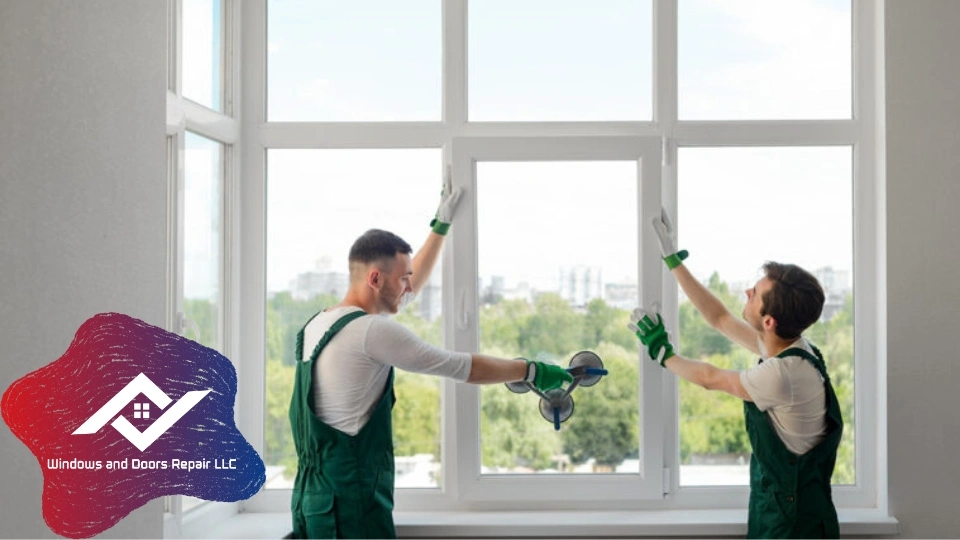 A technician's gloved hands performing a precise window glass replacement in a San Antonio home