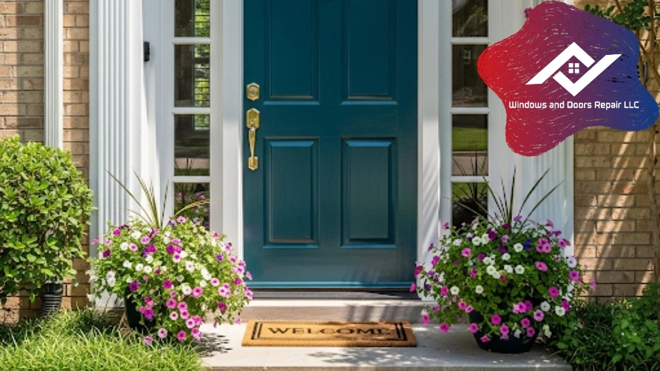 A welcoming, freshly repaired front door on a beautiful home in the Lakewood area of Dallas.