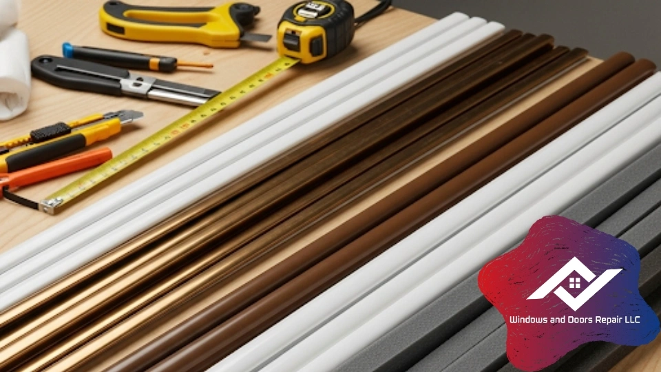 A wide selection of weatherstripping materials, including bronze, vinyl, and foam, ready for installation by Windows And Doors Repair LLC