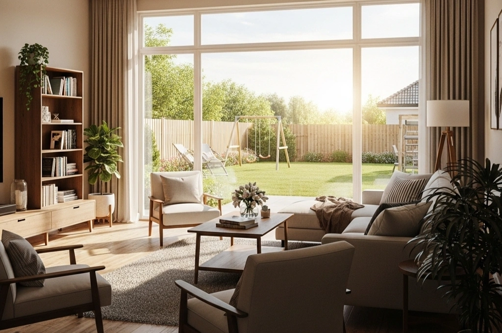 An energy-efficient picture window in a Plano, TX home, providing a clear view after a window seal repair that lowered AandC costs