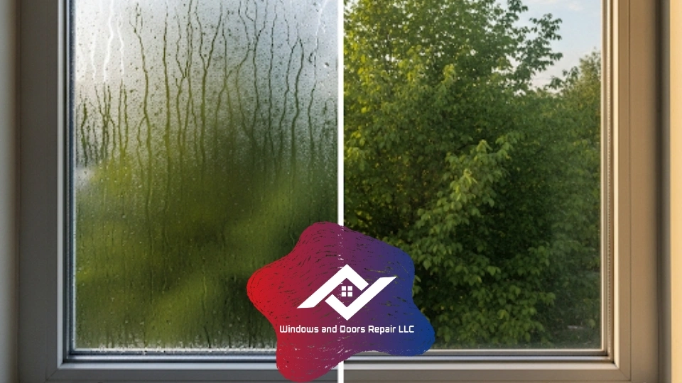 Before-and-after a double pane window repair Dallas, showing the complete removal of fog.