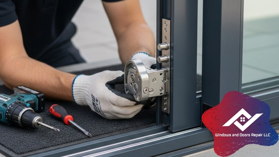 Securing a San Antonio home with a professional sliding glass door lock repair.