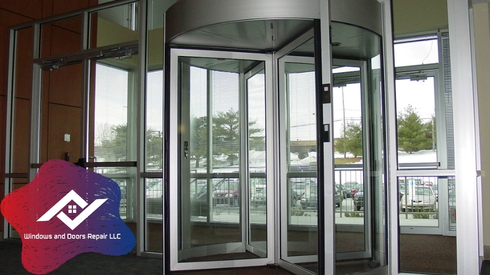 Technician servicing a heavy-duty commercial steel door at a business in San Antonio, TX.