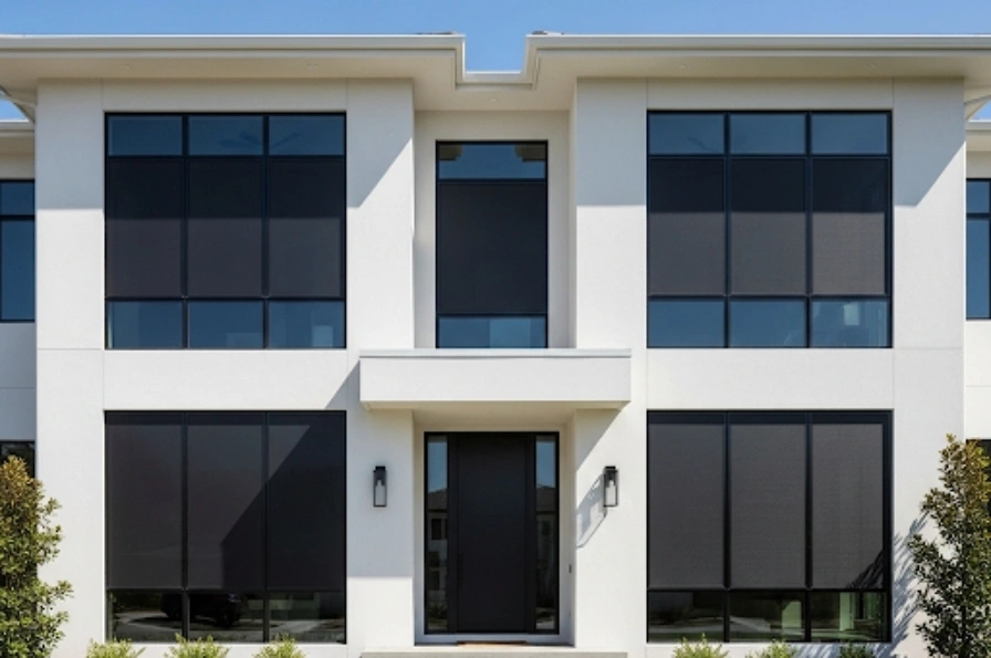 A Corpus Christi home with a full set of new solar screens to improve energy efficiency.