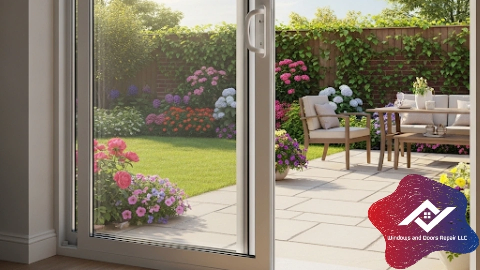 A beautiful and fully functional sliding glass patio door in Arlington , providing seamless access to the outdoors.