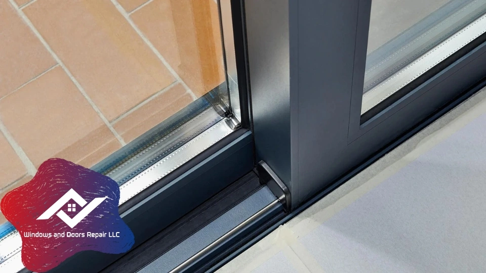 A clean and perfectly aligned track after a professional sliding glass door track repair in Corpus Christi.