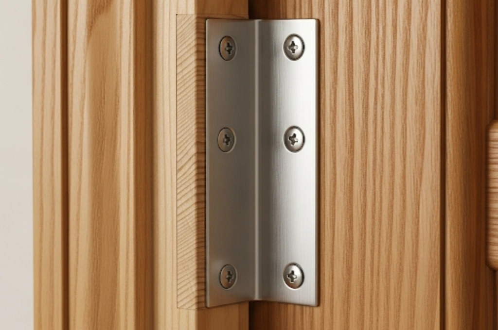 A close-up of a perfectly repaired and reinforced wooden door jamb on a residential front door, looking strong and secure.