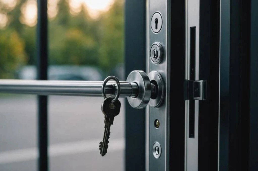 A new, secure lock being installed on a sliding glass door in Frisco, TX, to restore a home's security, by Windows And Doors Repair LLC.