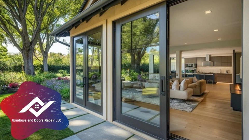 A perfect view of a backyard through a seamlessly repaired sliding glass patio door in Garland by Windows And Doors Repair LLC.