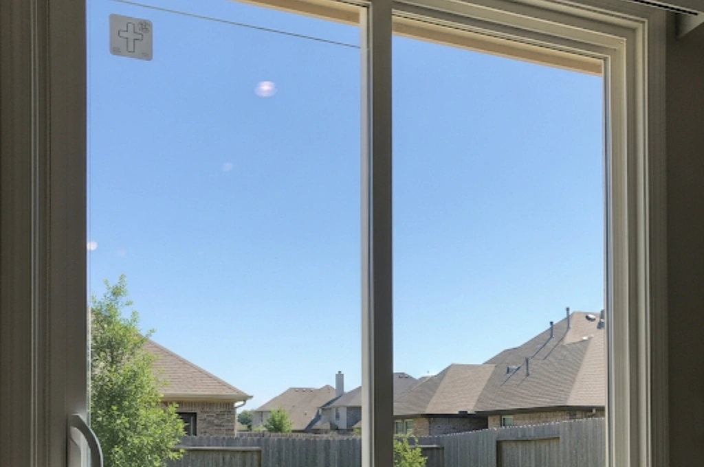 A perfectly installed, crystal-clear new glass panel in a sliding door in Fort Worth after our emergency repair service.