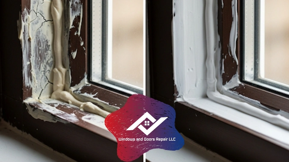 A professional caulking gun applying a perfectly smooth, straight bead of sealant along a window frame, contrasted with a messy DIY attempt.
