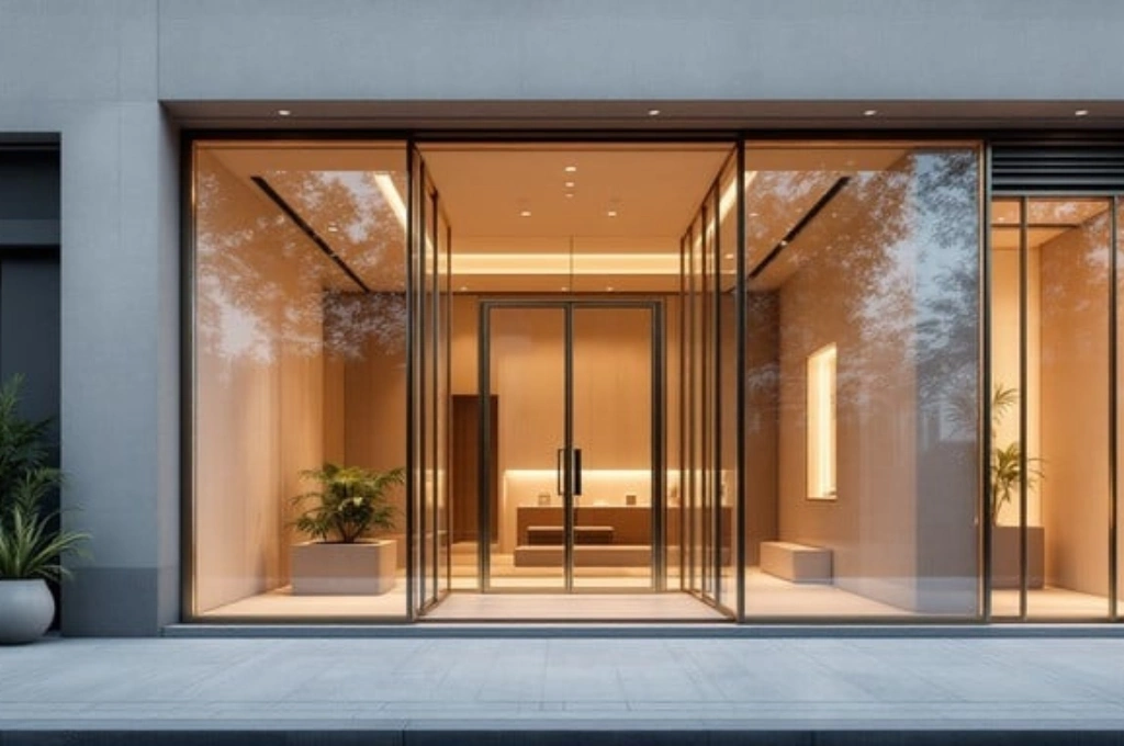 A secure and properly functioning commercial glass door on a Corpus Christi business.