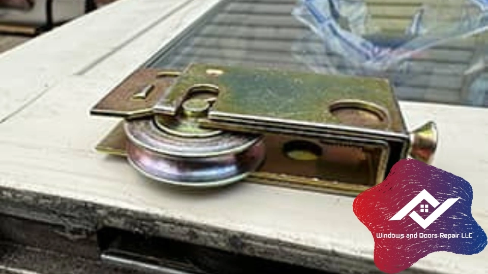 A specialist performing a sliding glass door repair for a home in Plano, TX.