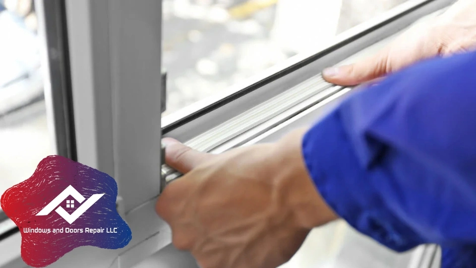 A technician from Windows And Doors Repair LLC installing new window weatherstripping in a Garland home to stop drafts.