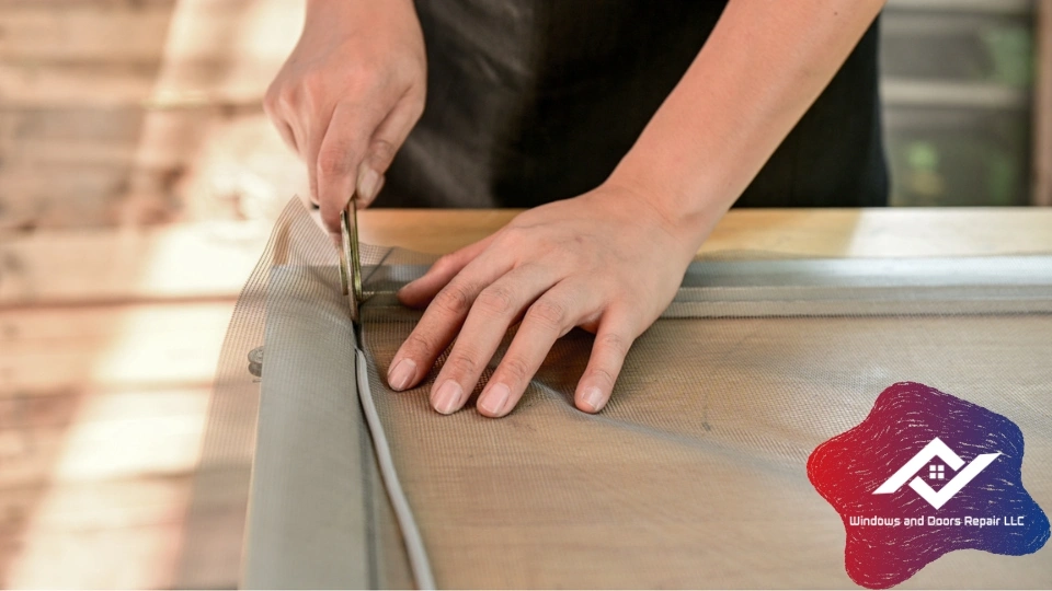 An experienced technician from Windows And Doors Repair LLC performing a professional window screen repair Arlington, TX.