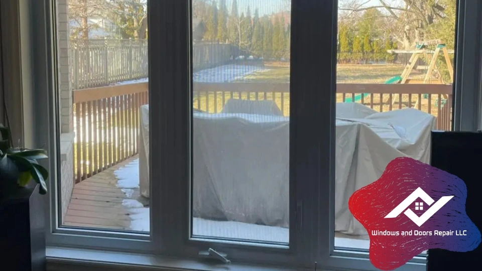 Before and after a professional window glass replacement in Garland, TX, showing a cracked pane replaced with flawless new glass.