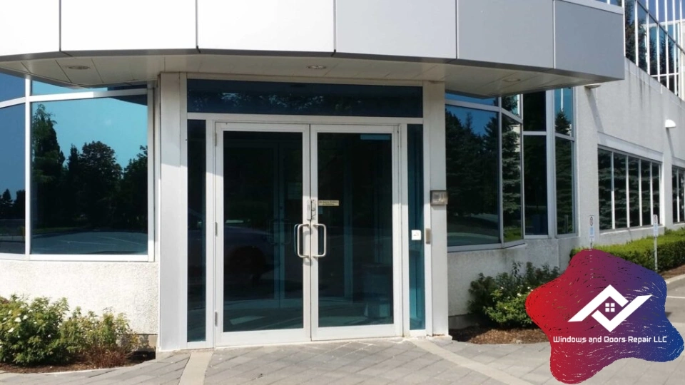 Professional commercial door repair for a storefront in Corpus Christi, Texas.