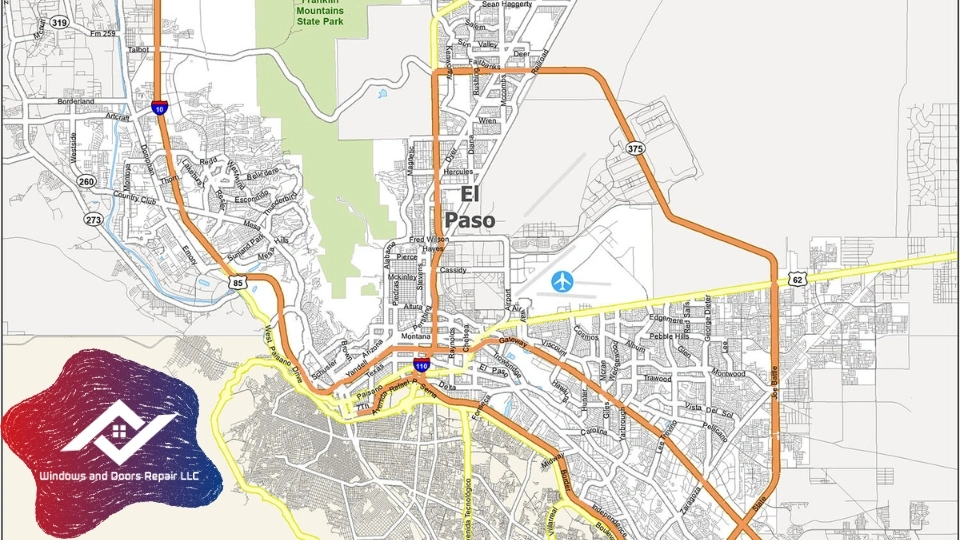 The Windows And Doors Repair LLC service van parked in a residential El Paso neighborhood, ready to provide fast window repair near me.