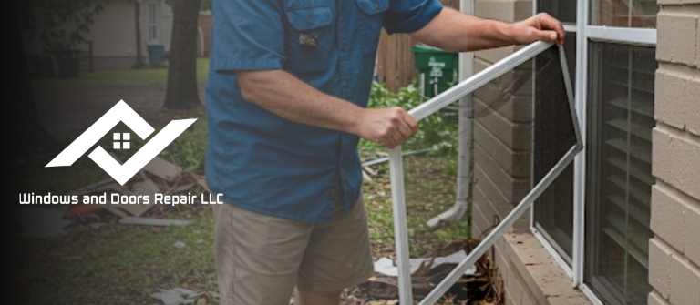 A licensed technician ready for a window screen repair service call in San Antonio.