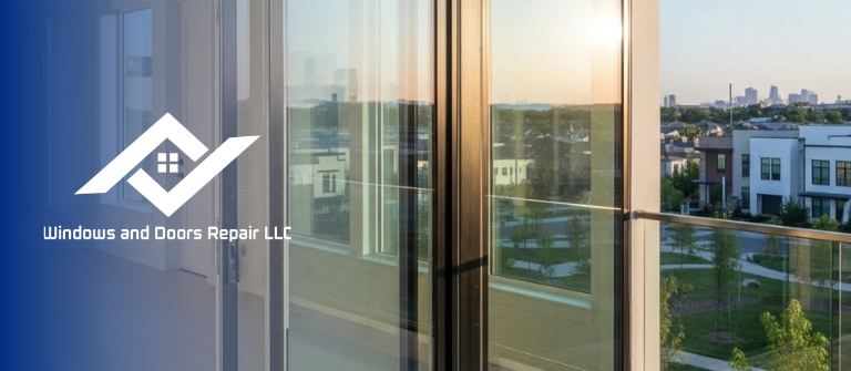 A large, elegant window on a North Dallas home, crystal clear after a professional window seal repair service