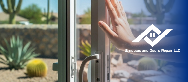 A sliding glass door in an El Paso home gliding effortlessly with a single hand, demonstrating the result of a successful roller and track repair.