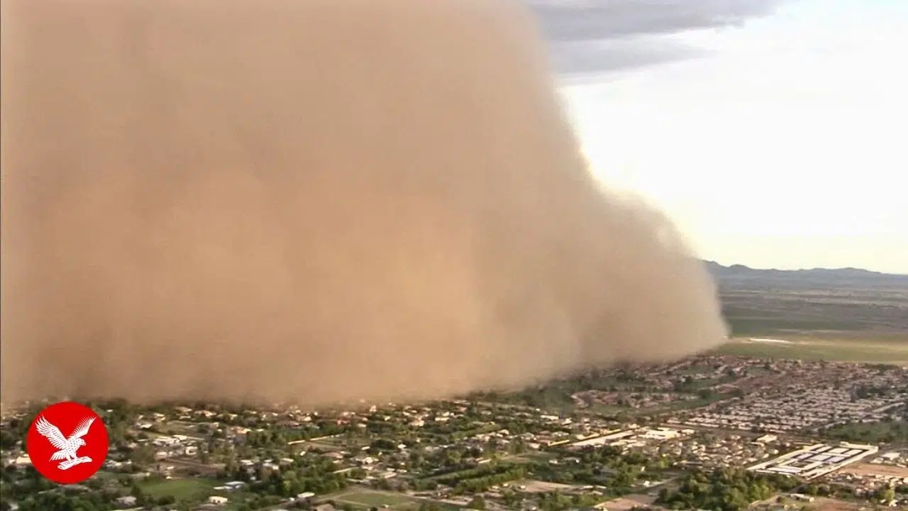 Desert dust storm grinding sand and silica particles into a residential window track in El Paso Texas
