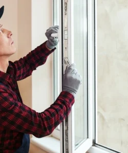 A certified technician from Windows And Doors Repair LLC expertly performing a window repair on an Austin home.