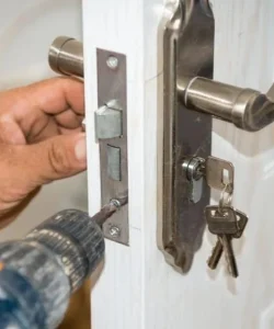 A damaged door lock in need of expert door repair Plano.