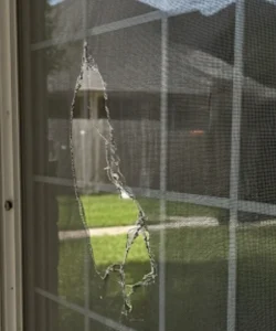 A damaged window screen in need of professional repair in San Antonio, TX.