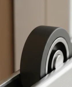A detailed close-up of a perfectly repaired, smoothly gliding door track.