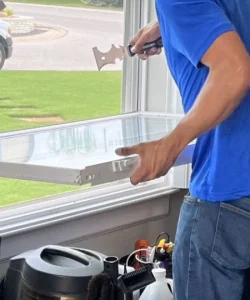 A detailed view of a precision window repair Garland, showcasing the expert craftsmanship of Windows And Doors Repair LLC.