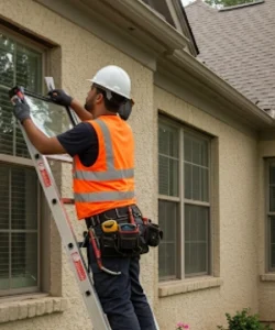 A licensed technician from our Dallas team ready for a window screen repair service call.