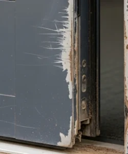 A misaligned commercial door in Fort Worth requiring professional door repair.