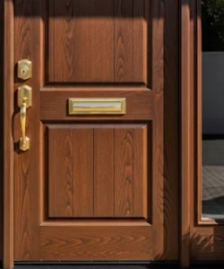 A perfectly repaired front entry door in Fort Worth, showcasing the quality craftsmanship of our service.