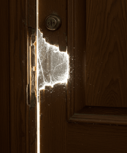 Door with visible gaps letting in light and air, causing drafts and energy loss in a Dallas home