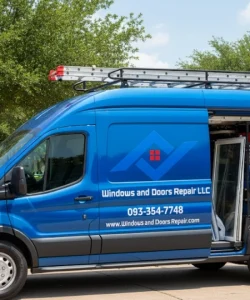 The Windows And Doors Repair LLC service van, fully equipped for providing prompt and professional window repair throughout the Garland area.