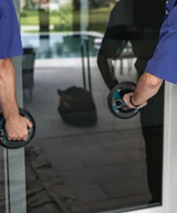 The flawless result of a professional sliding glass door repair, enhancing a Garland home's beauty and functionality.